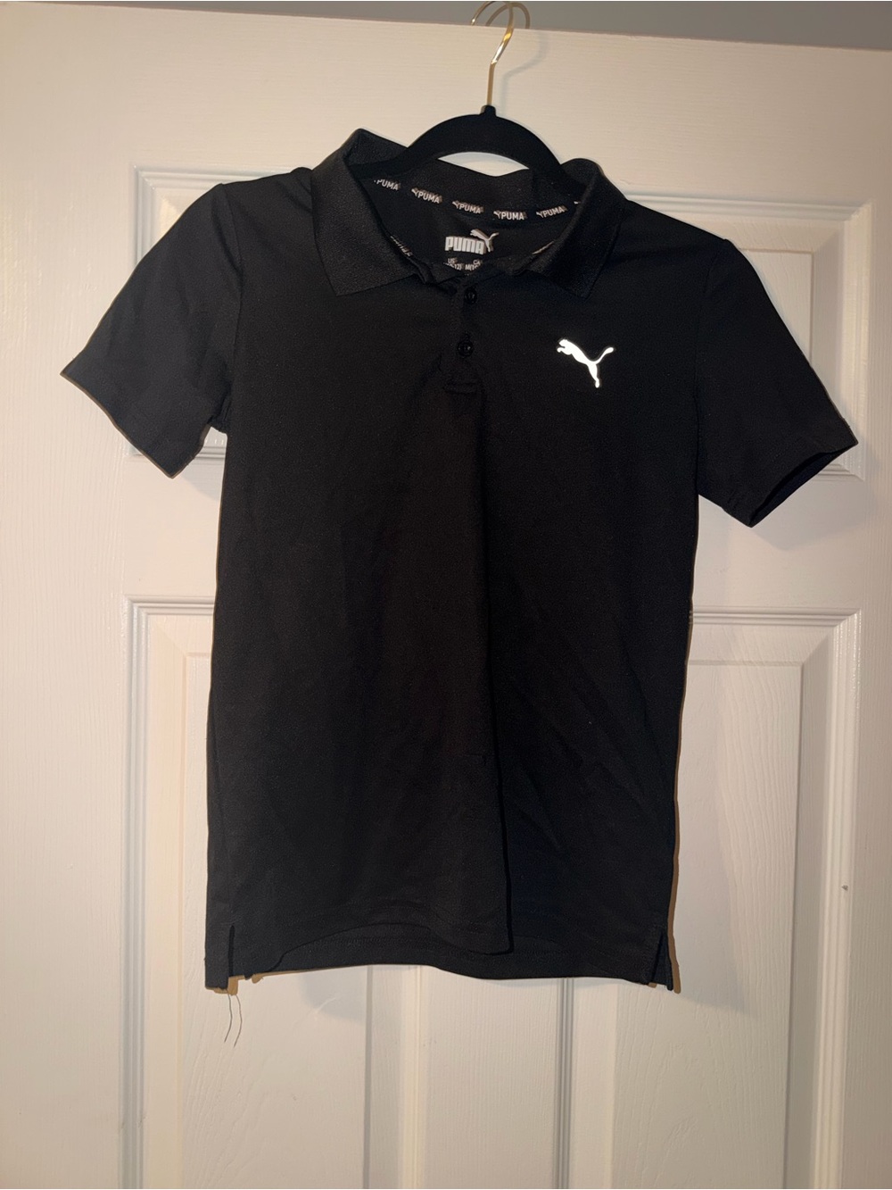 PUMA Youth Black Polo Shirt M 10–12 White Logo